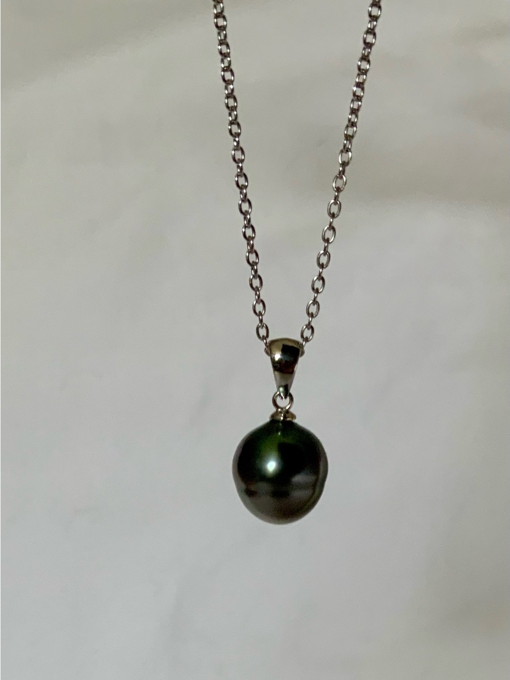 JTV Cultured Tahitian Pearl Pendant Necklace Rhodium Sterling Silver 18”